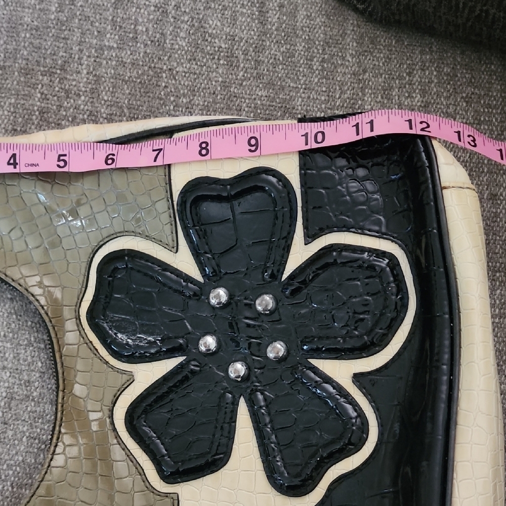Guess Y2K Black Cream Floral Croc Embossed Shoulder Bag Grunge Purse - Picture 11 of 14